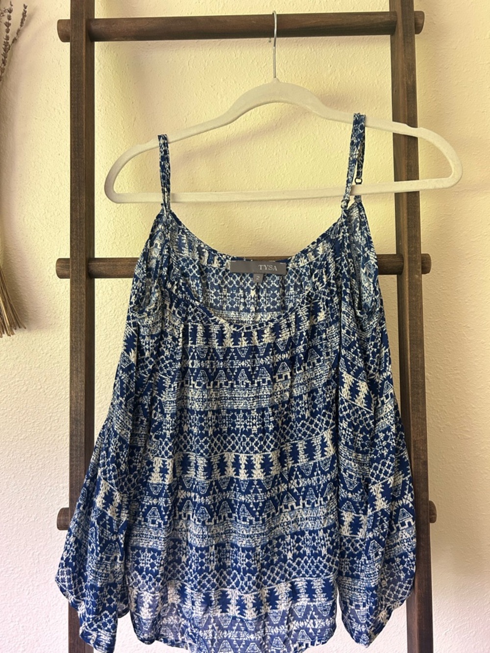 Blue Patterned adjustable spaghetti straps Women's Top